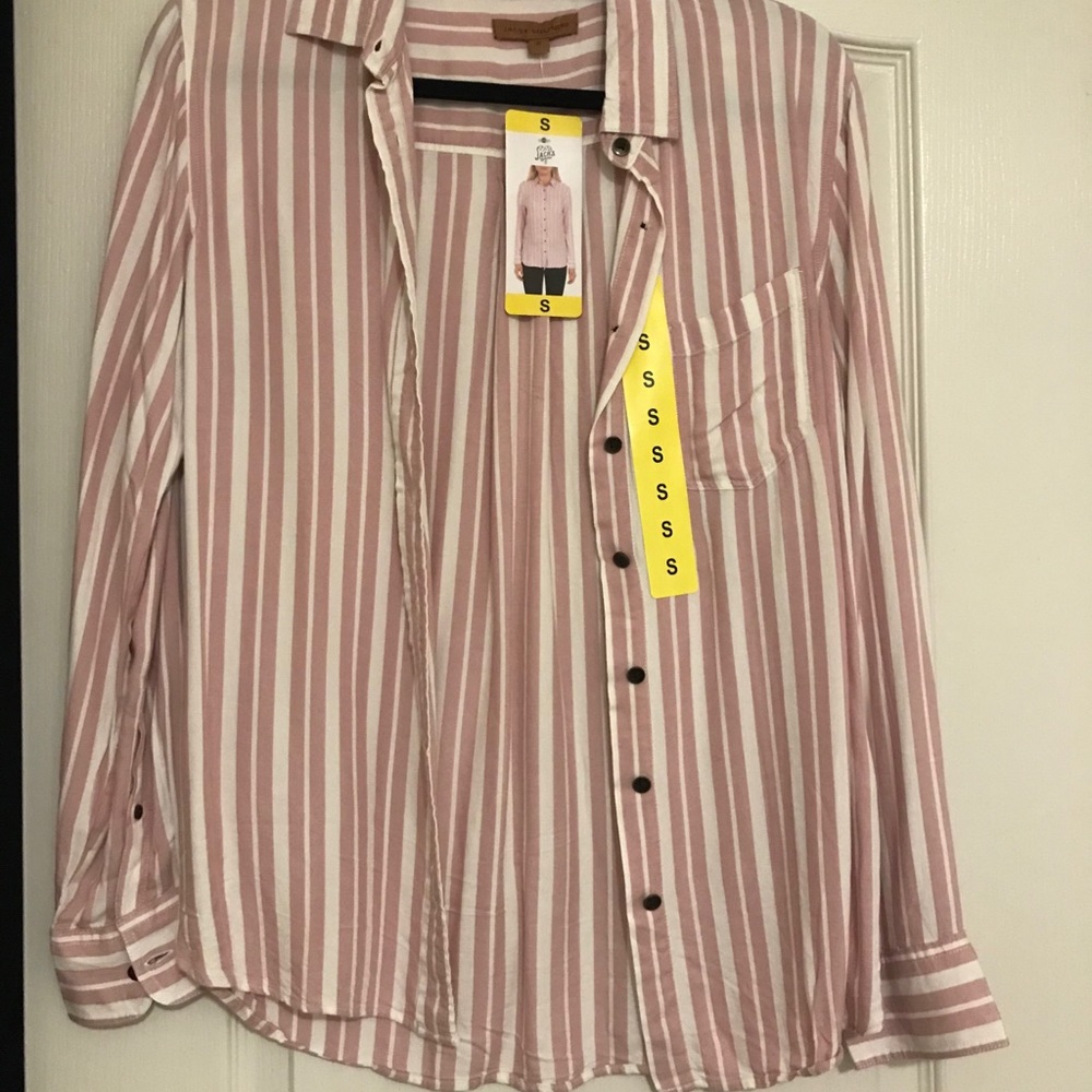 JACHS Girlfriend Pinstripe Button Up Top S